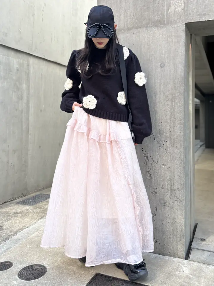 ハニーミーハニーアイボリー 花モチーフ クロップドニット新品未使用 HONEY MI HONEY｜立体フラワーニット｜レディース パフスリーブセーター