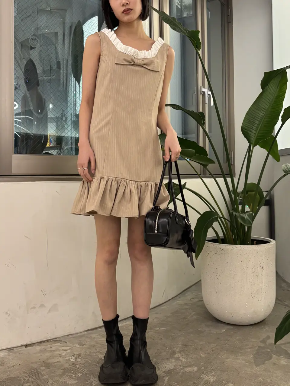 HONEY MI HONEY｜pinstripe ribbon mini one-piece