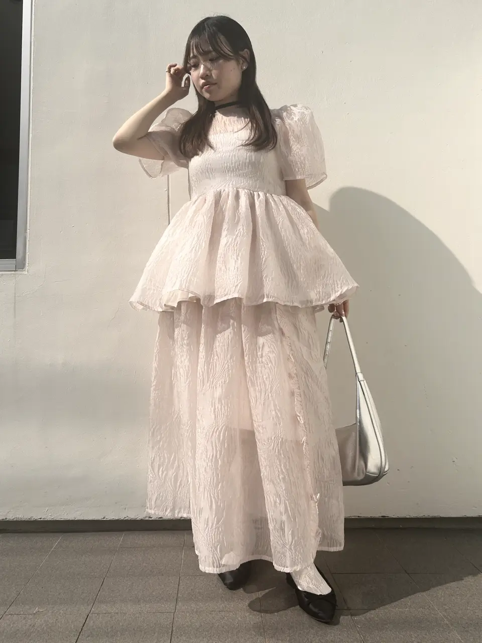 jacquard puff sleeve tunic