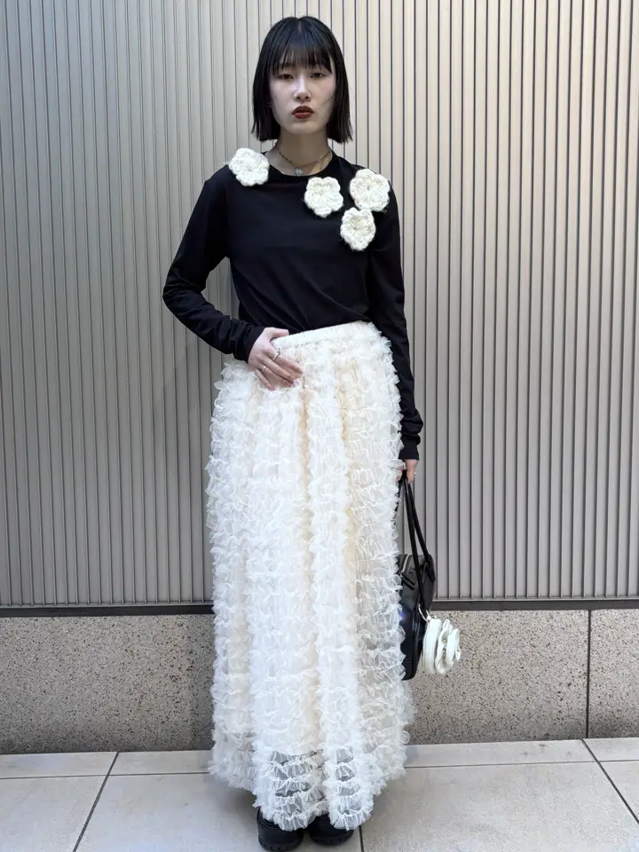 HONEY MI HONEY｜flower long t-shirt｜フラワーニットフラワーロングT