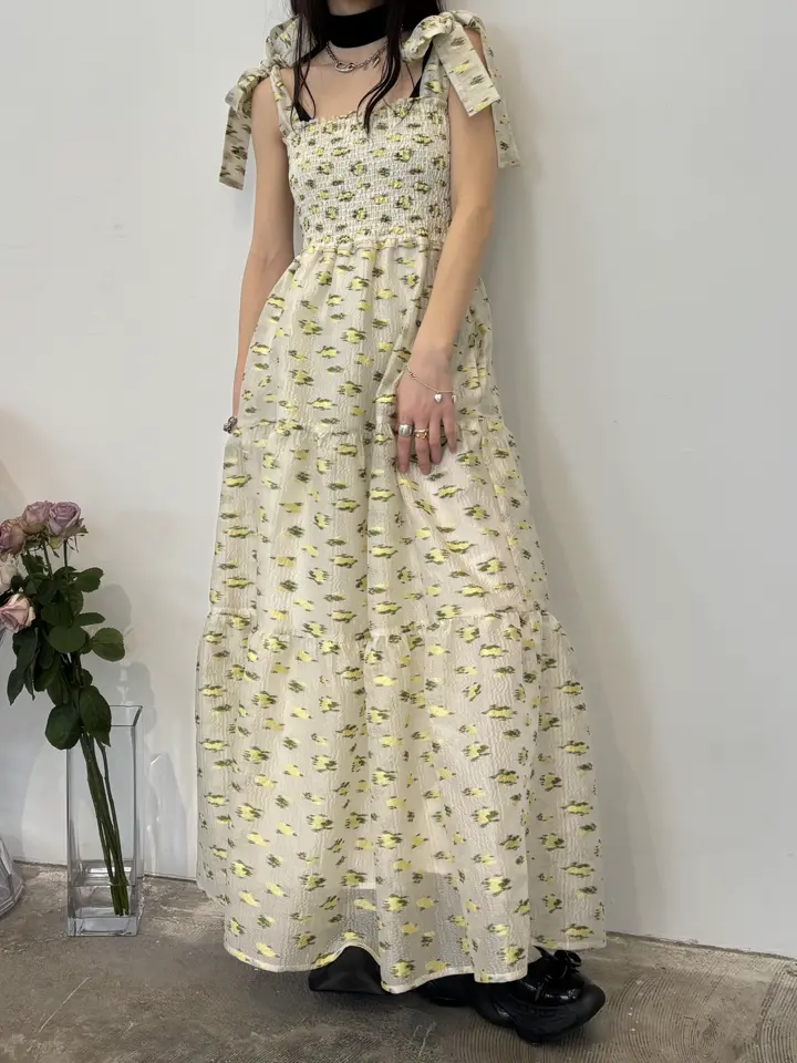 flower organdie tiered long one-piece | HONEY MI HONEY
