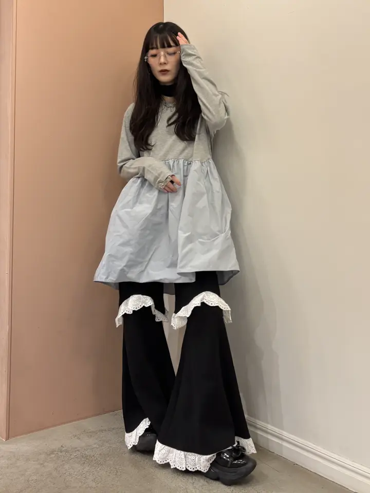 HONEY MI HONEY｜taffeta frill long t-shirt｜タフタフリルロングTシャツ