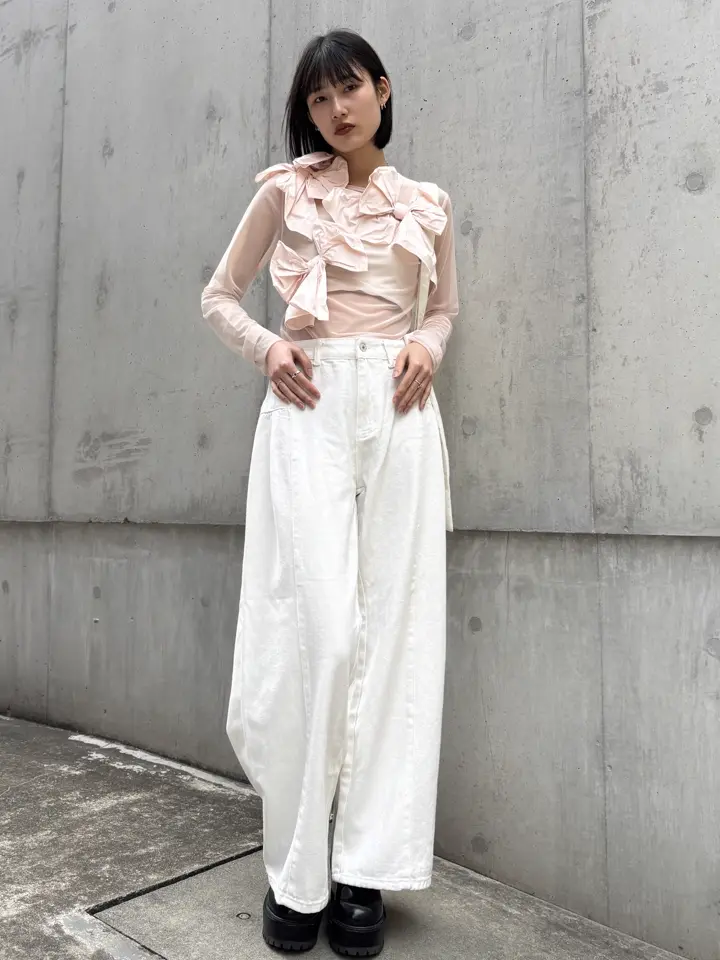 トップス Elm sheer ribbon set ESPRIT｜taffeta ribbon sheer tops
