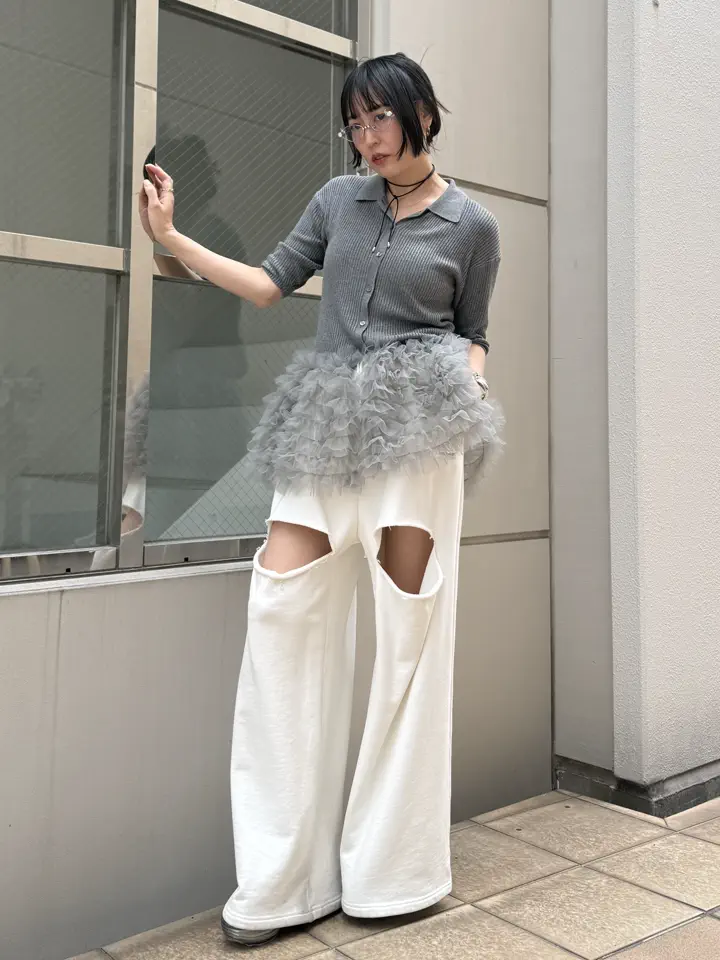 HONEY MI HONEY】tulle peplum short sleeve cardigan HONEY.MALL