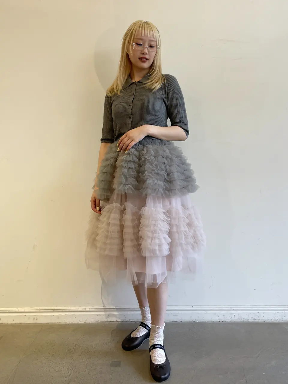 HONEY MI HONEY】tulle peplum short sleeve cardigan HONEY.MALL HONEY MI HONEY】tulle peplum short sleeve cardigan HONEY.MALL