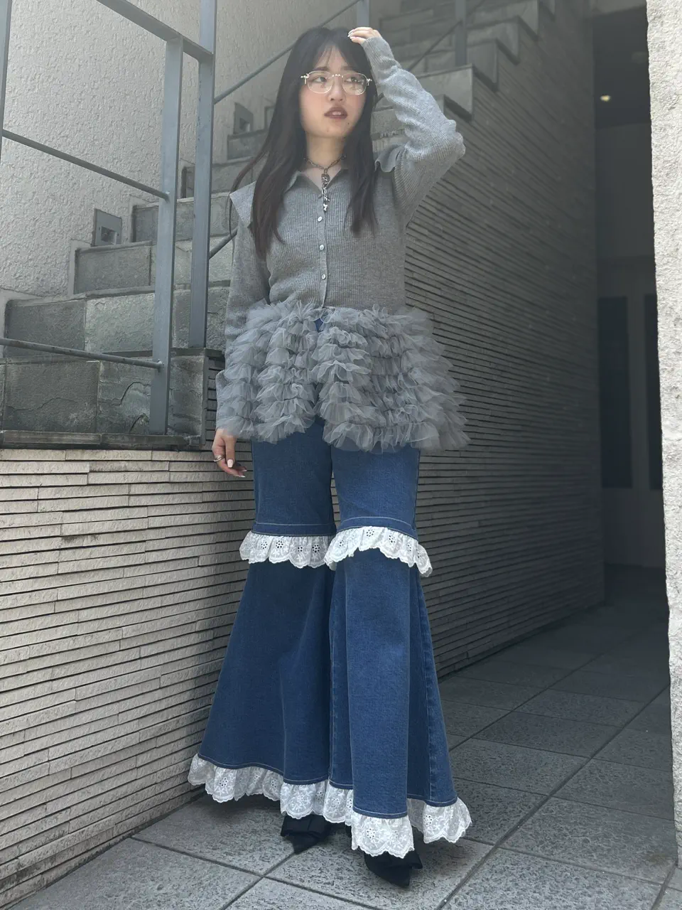 tulle peplum sailor knit cardigan | HONEY MI HONEY