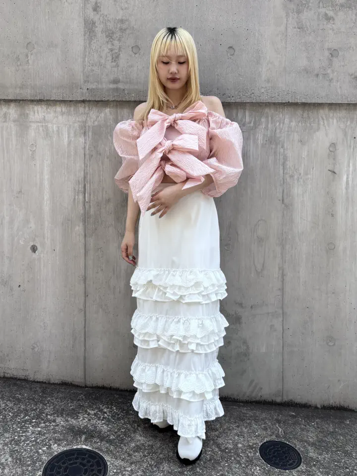 jacquard ribbon puff blouse | HONEY MI HONEY