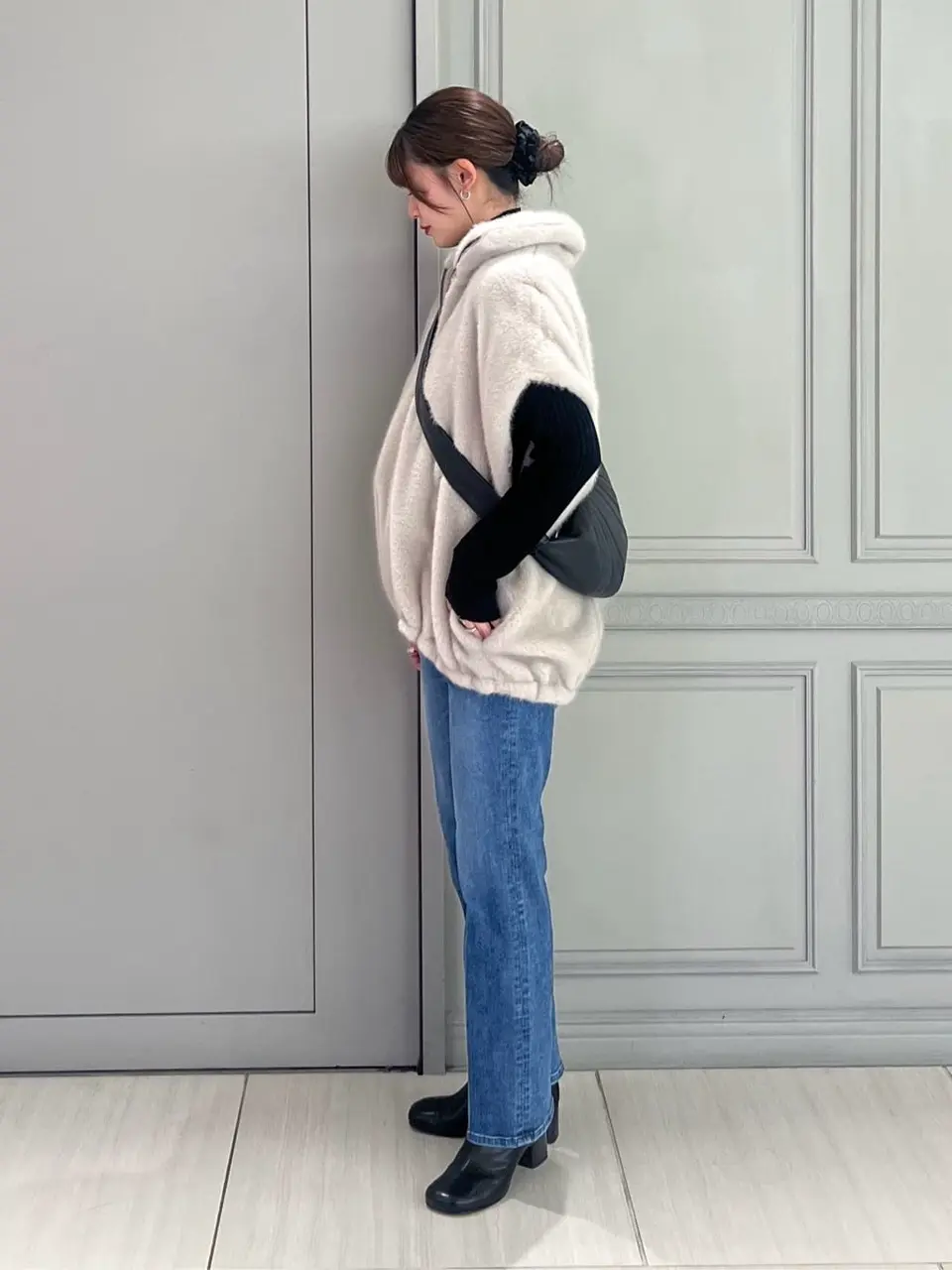 158cm ストレートデニム着用