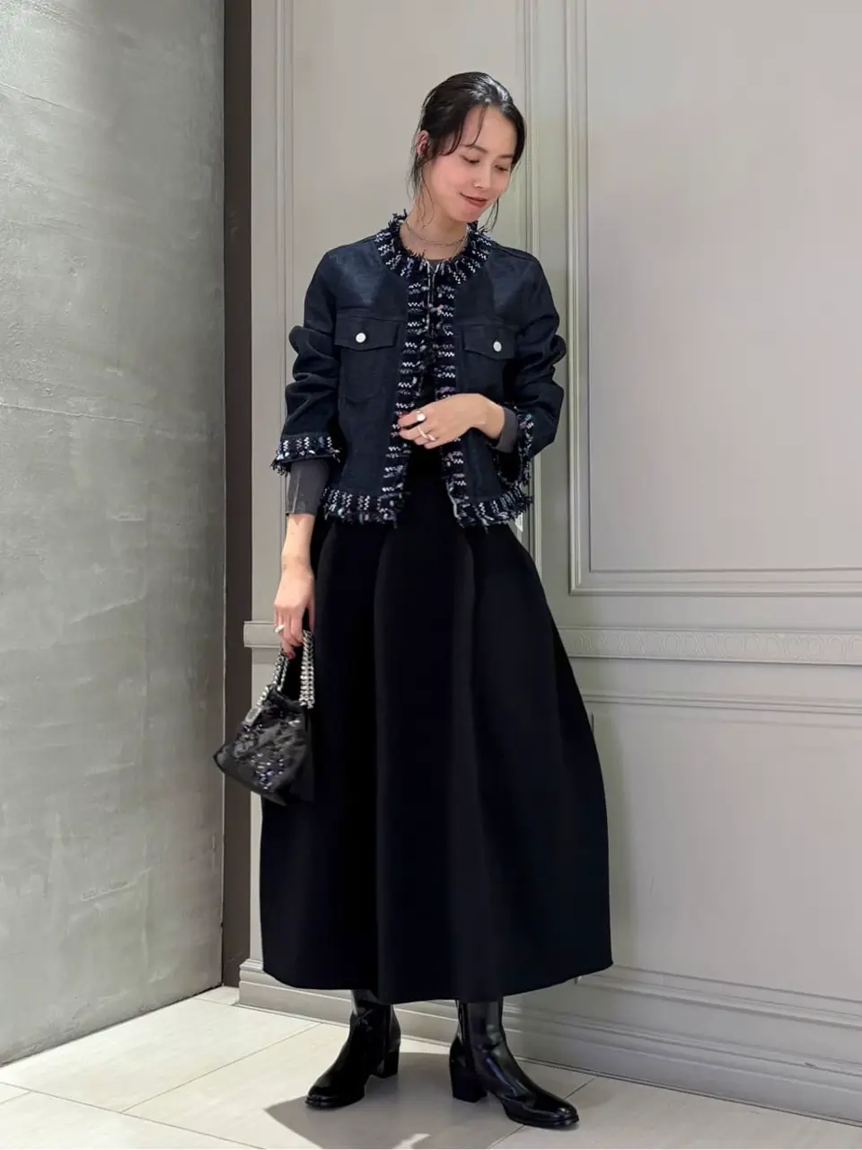 JAPAN DENIM(ジャパンデニム)】 COOHEM_TWEED FRINGE NO COLLAR JACKET