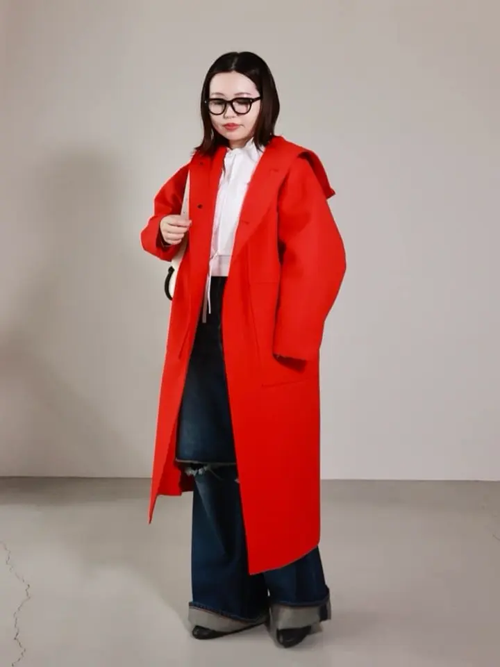 HYKE◇コート/1/ウール/RED/212-17322 022 HYKE(ハイク) MELTON HOODED 