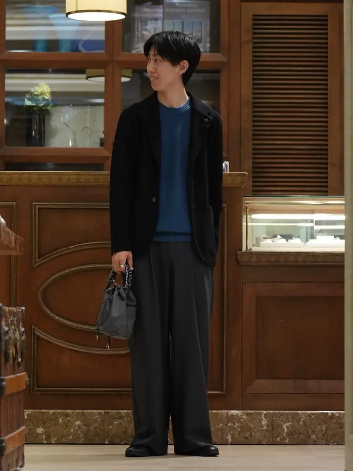 LARDINI(ラルディーニ)】 ウールワッフルニットシングルジャケット