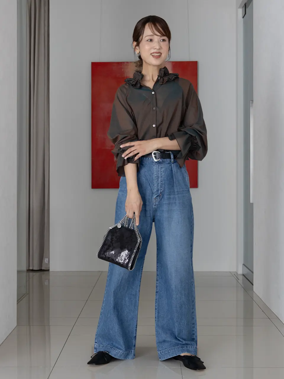 165cm ワイドデニム着用