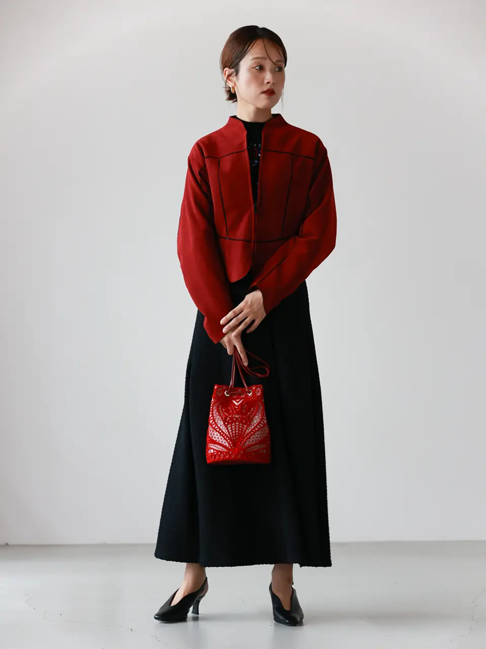 Mame Kurogouchi(マメ クロゴウチ)】 Shirring Jersey Jacquard Flare