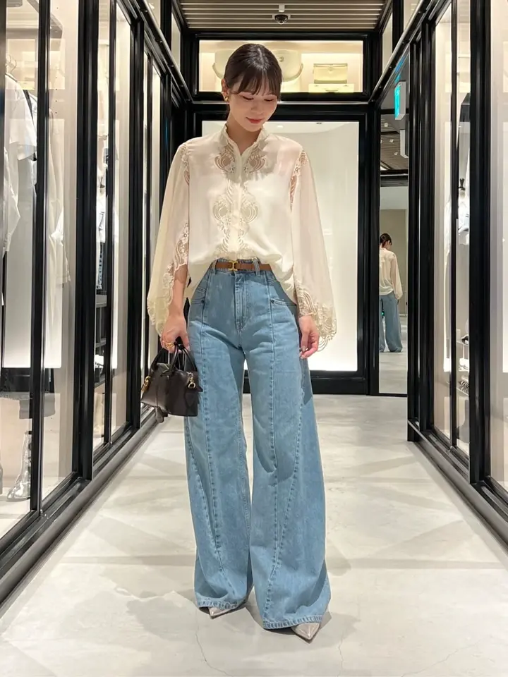 Maison Margiela カットアウトハイウエストワイドレッグジーンズ Maison Margiela カットアウトハイウエストワイドレッグジーンズ