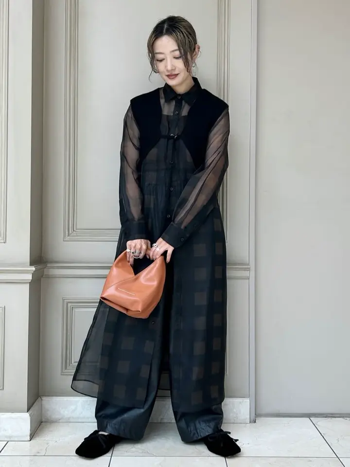 美品 美品 ハイク HYKE ウール混長袖シアーロングワンピース 