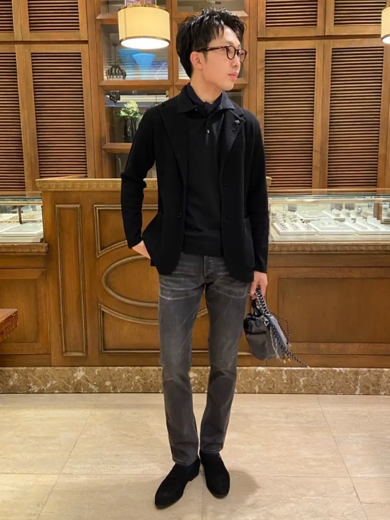 LARDINI(ラルディーニ)】 ウールワッフルニットシングルジャケット