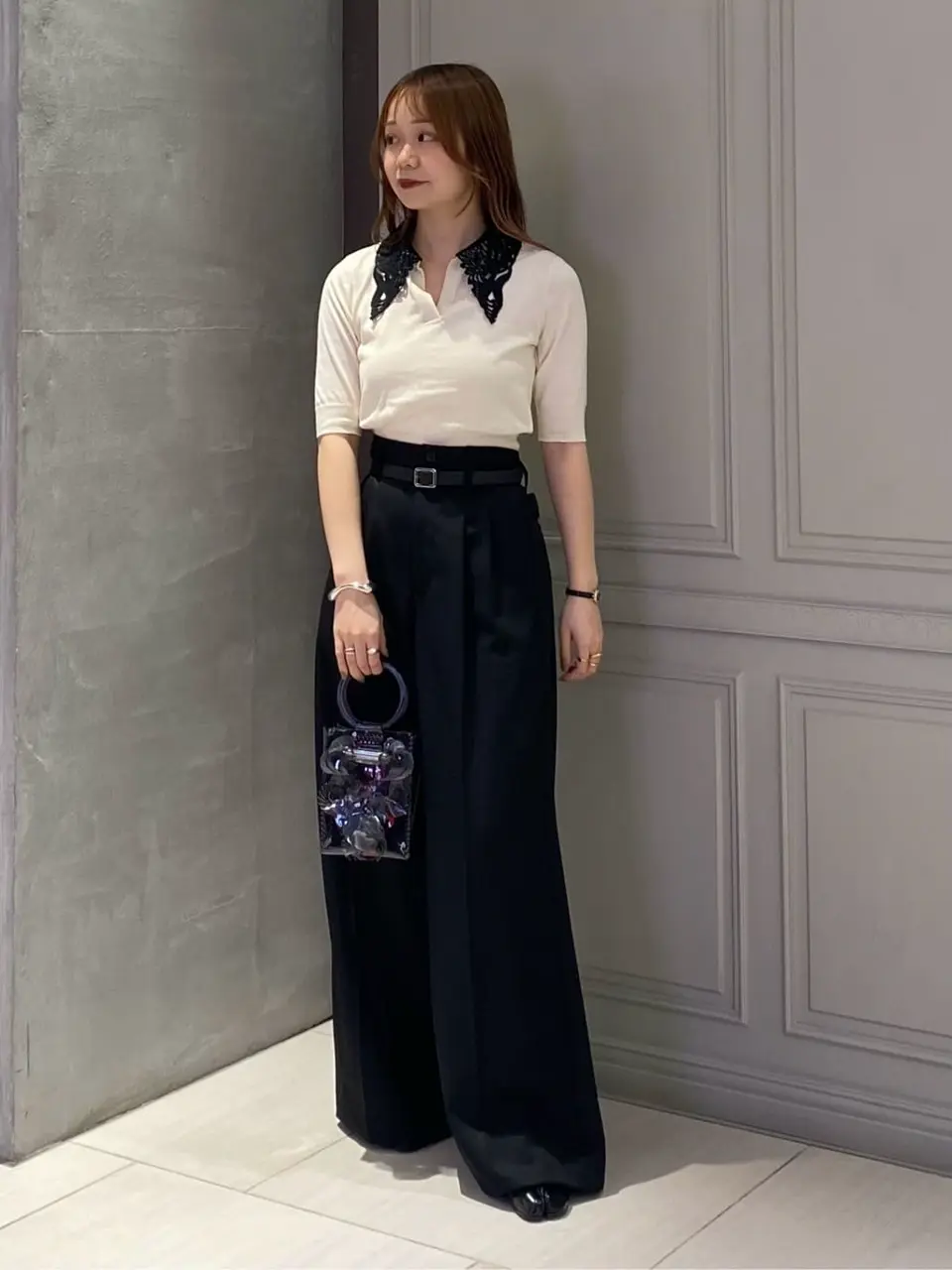 Mame Kurogouchi(マメ クロゴウチ)】Embroidery Collar Knitted Top