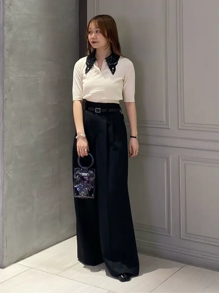 Mame Kurogouchi(マメ クロゴウチ)】Embroidery Collar Knitted Top