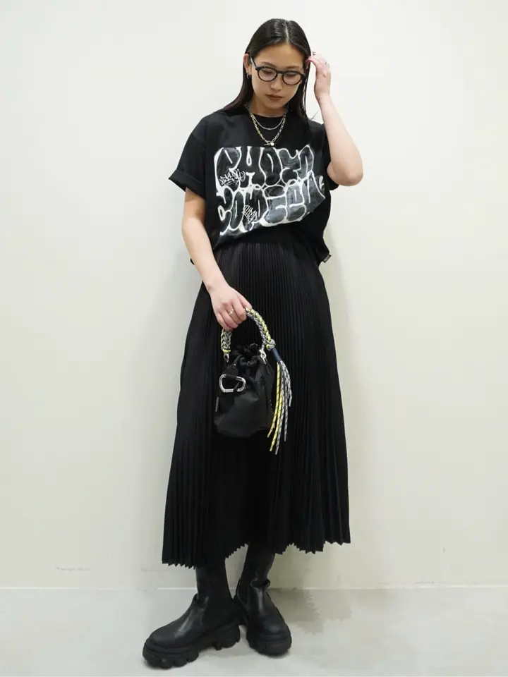 HYKE プリーツスカート 黒 サイズ1 PERFORATED PLEATED SKIRT 25FW