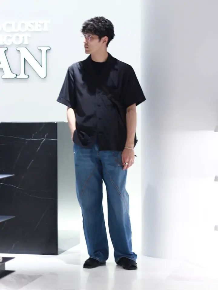 YOKE(ヨーク)】 COTTON ACETATE POPLIN EMBROIDAREY OPEN COLLAR SHIRT
