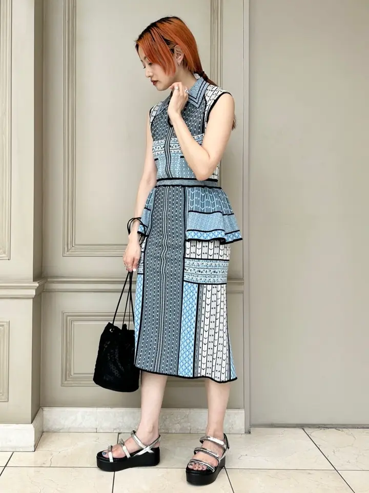 ワンピース mame Geometric Pattern Knitted Dress Geometric Pattern Knitted Dress - navy - Mame Kurogouchi