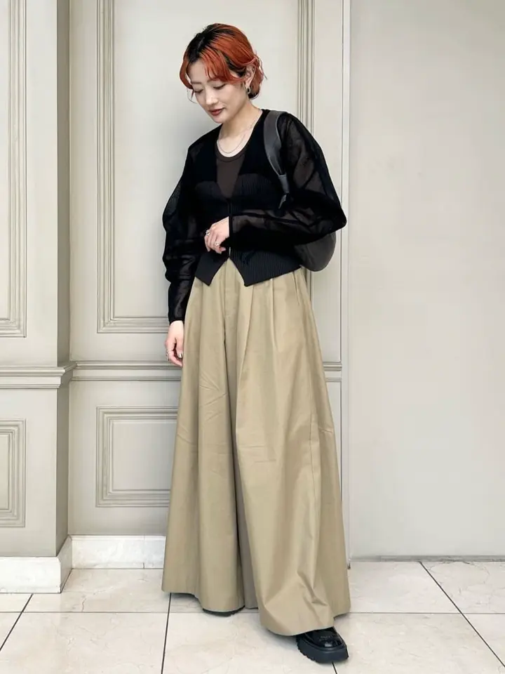 トップス Sheer Rounded Sleeve Knitted Cardigan Mame Kurogouchi：Sheer Rounded Sleeve Knitted Cardigan - BLACK