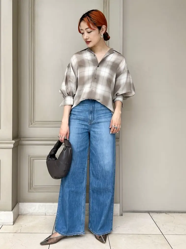 美品！HYKE チェック柄 バルーンスリーブシャツ サイズ1 HYKE(ハイク)】 T/W OMBRE CHECK BALLOON SLEEVE BLOUSE｜PARIGOT