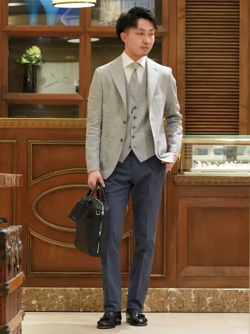 AKIRANAKA アキラナカ　リネンダブルロングジレ　　グレー　3 AKIRANAKA アキラナカ リネンダブルロングジレ グレー 3 AKIRANAKA