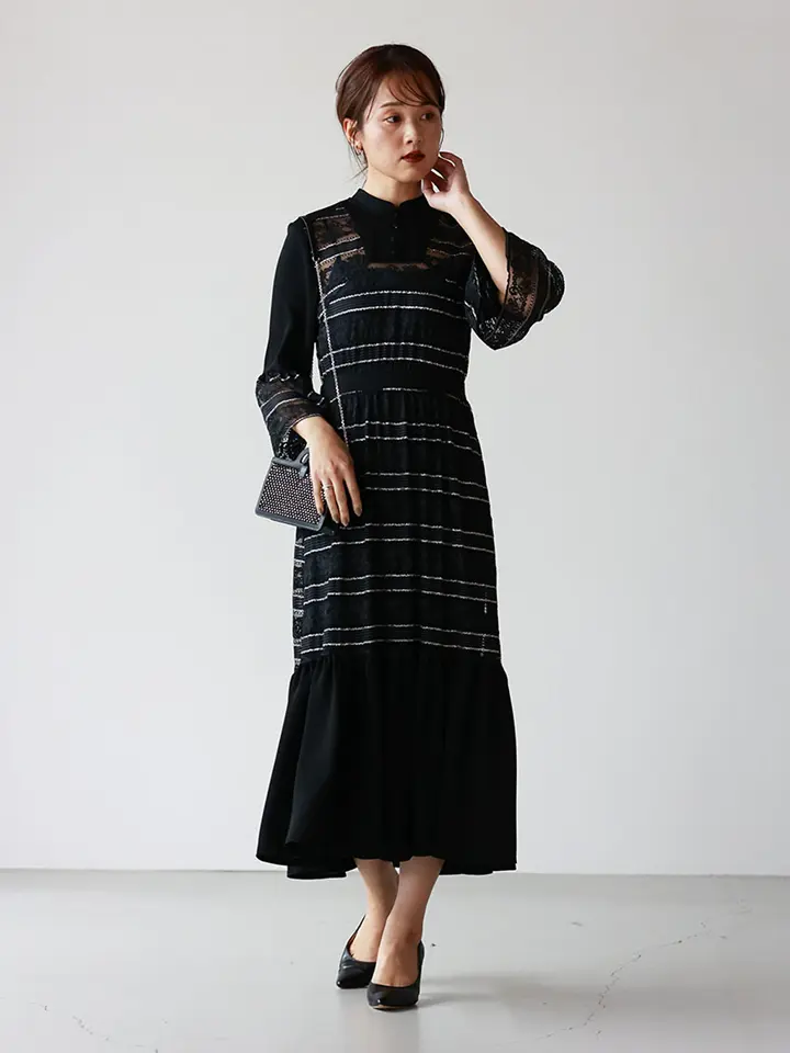 LOKITHO(ロキト)】 PARIGOT別注 BORDER LACE BLACK DRESS｜PARIGOT