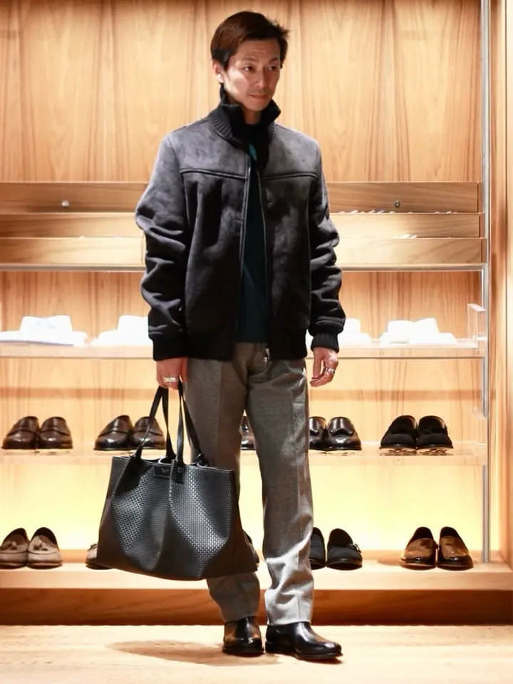 Gran Sasso(グランサッソ)】 エコムートン×ニットリブ立ち襟ブルゾン