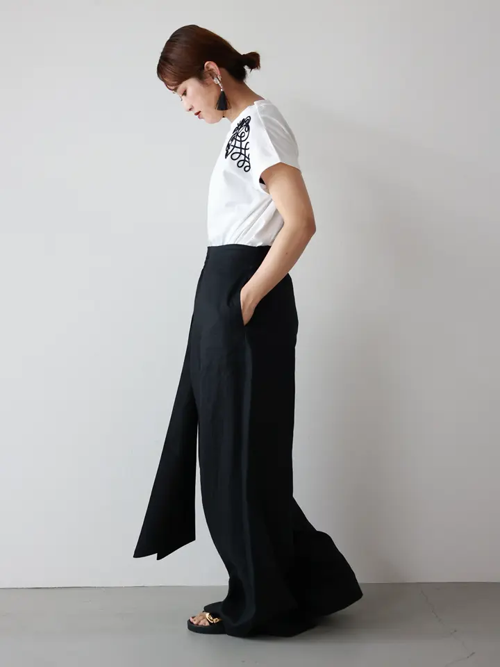 ハイク　ワイドパンツ　リネン　ブラック ウエストゴム　ベルト　HYKE HYKE(ハイク)】 LINEN WIDE LEG PANTS｜PARIGOT ONLINE（パリゴ
