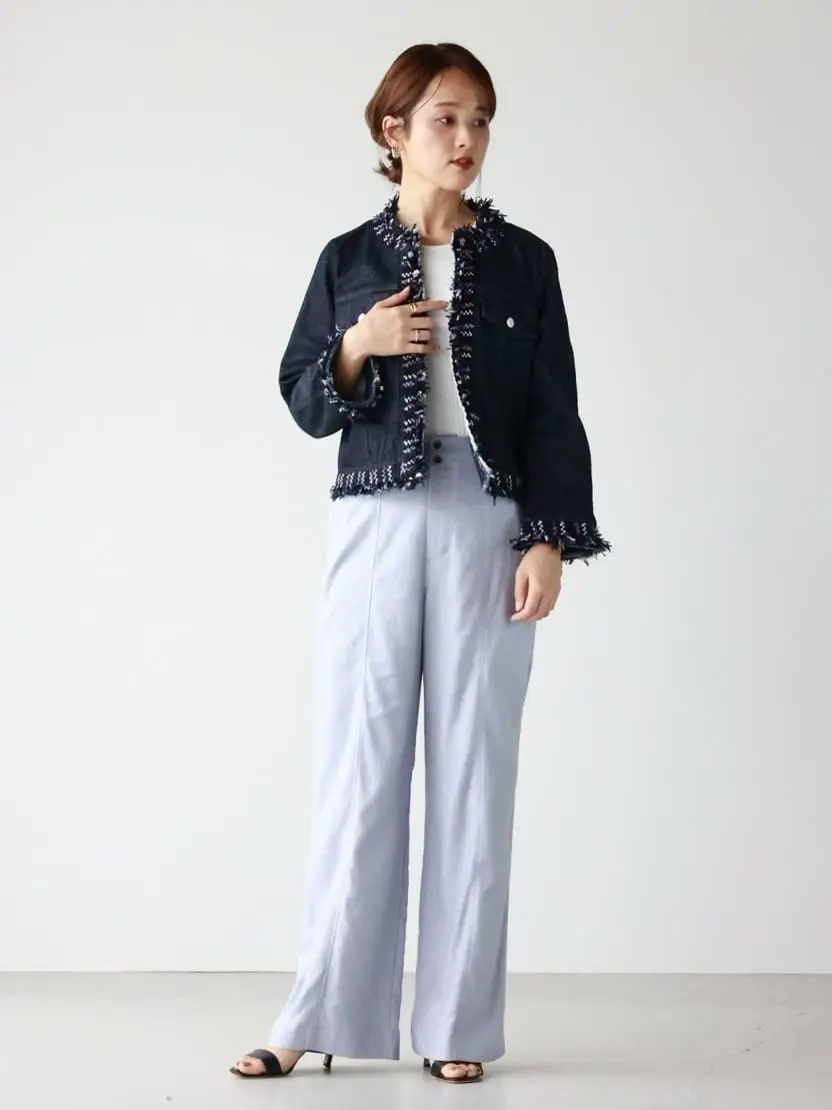 JAPAN DENIM(ジャパンデニム)】 COOHEM_TWEED FRINGE NO COLLAR JACKET