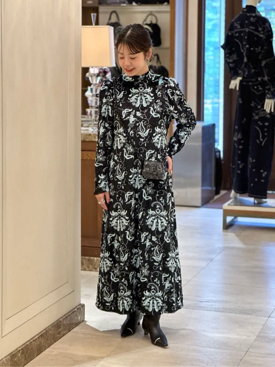 Mame Kurogouchi(マメ クロゴウチ)】 Velour Jersey High Neck Dress