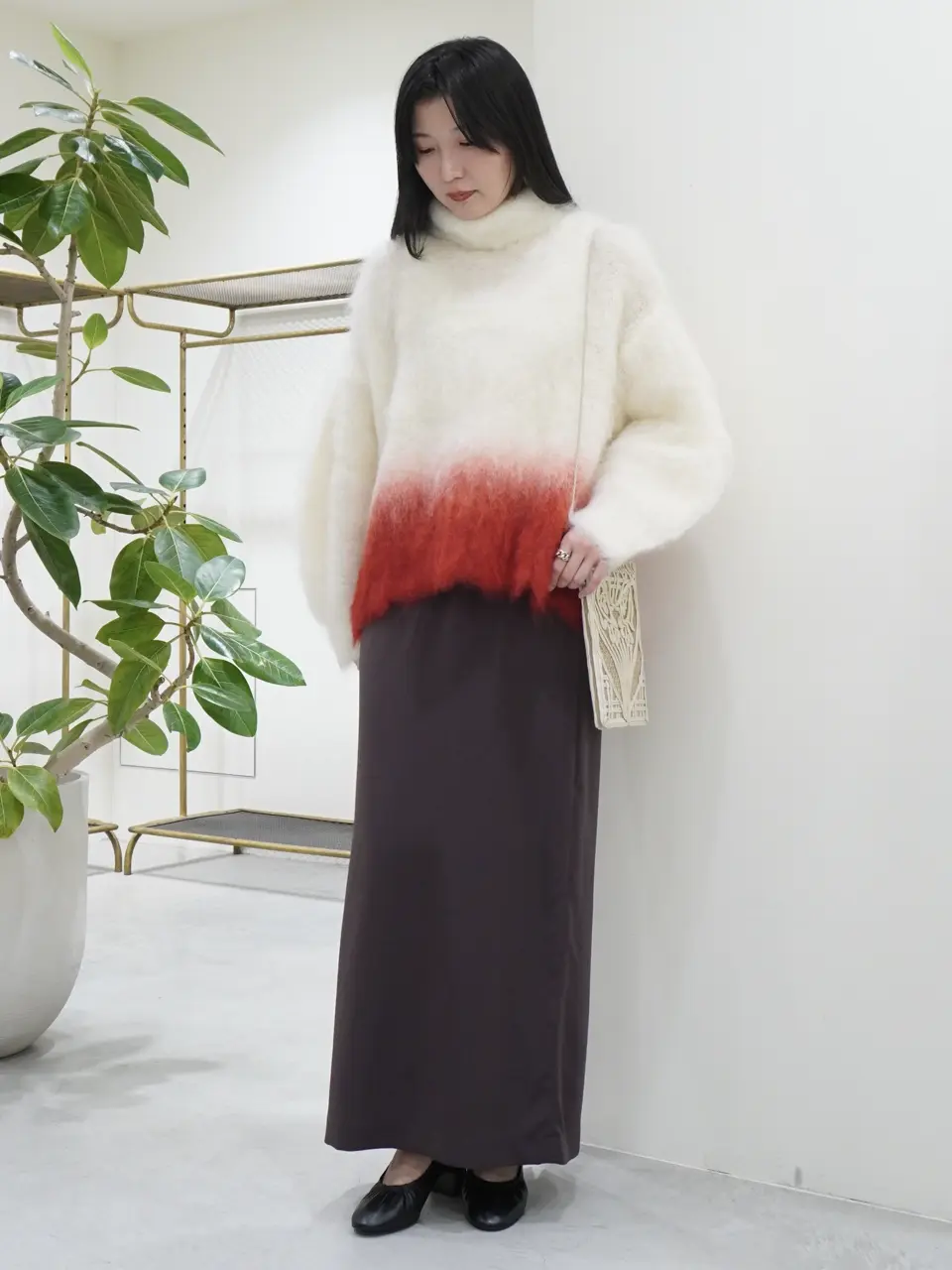 Mame Kurogouchi(マメ クロゴウチ)】 Fur Knitted High Neck Top