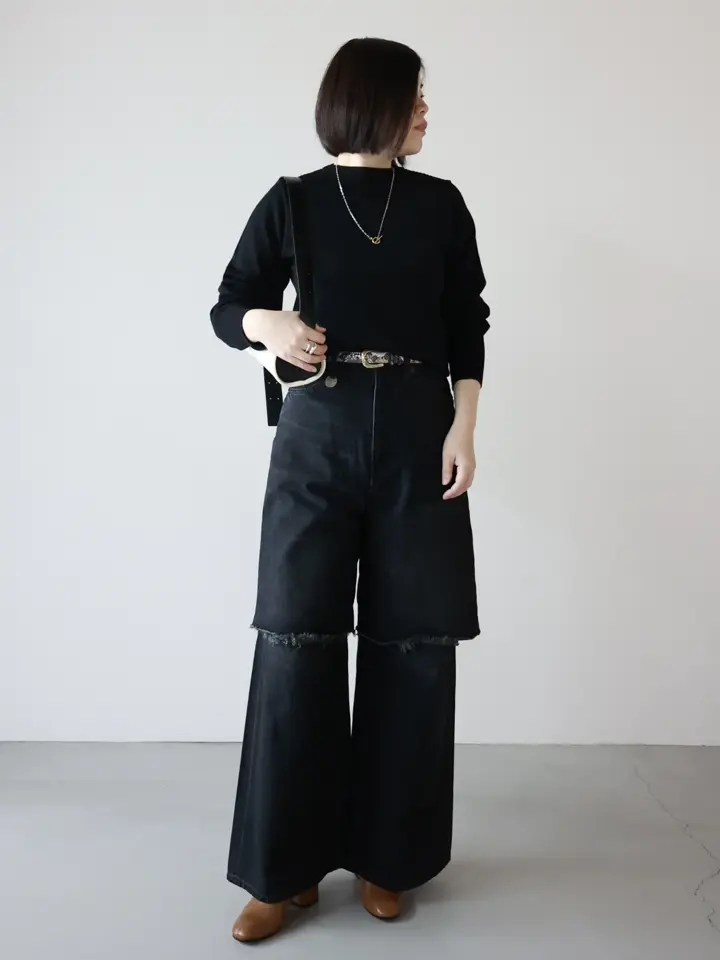PHOTOCOPIEU フォトコピュー デニムトップス ブラウス 黒 PHOTOCOPIEU(フォトコピュー)】 DEVON WIDE-LEG SLIT JEANS｜PARIGOT