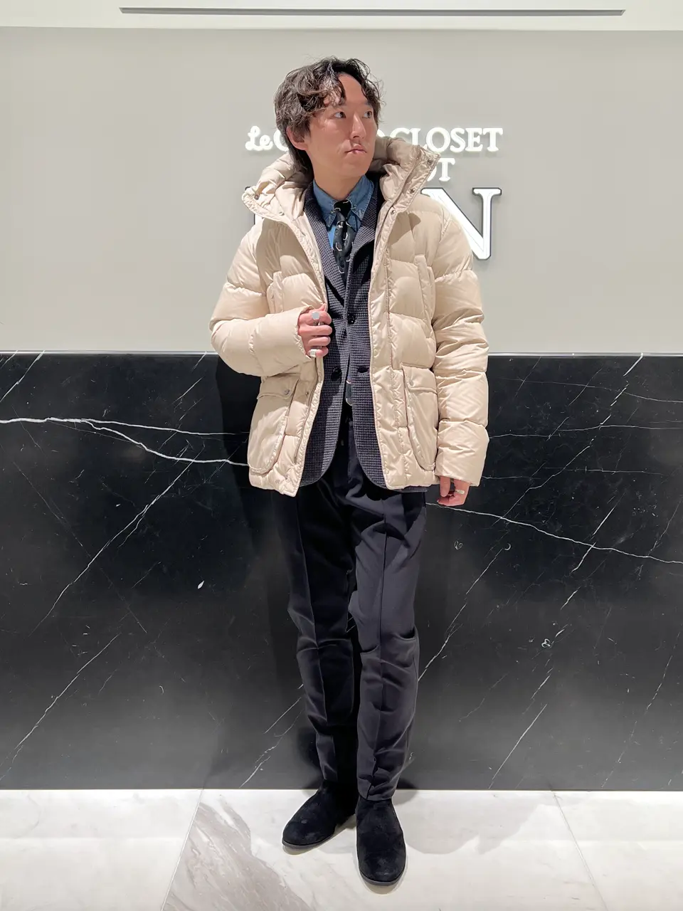 LARDINI(ラルディーニ)】 ウールワッフルニットシングルジャケット