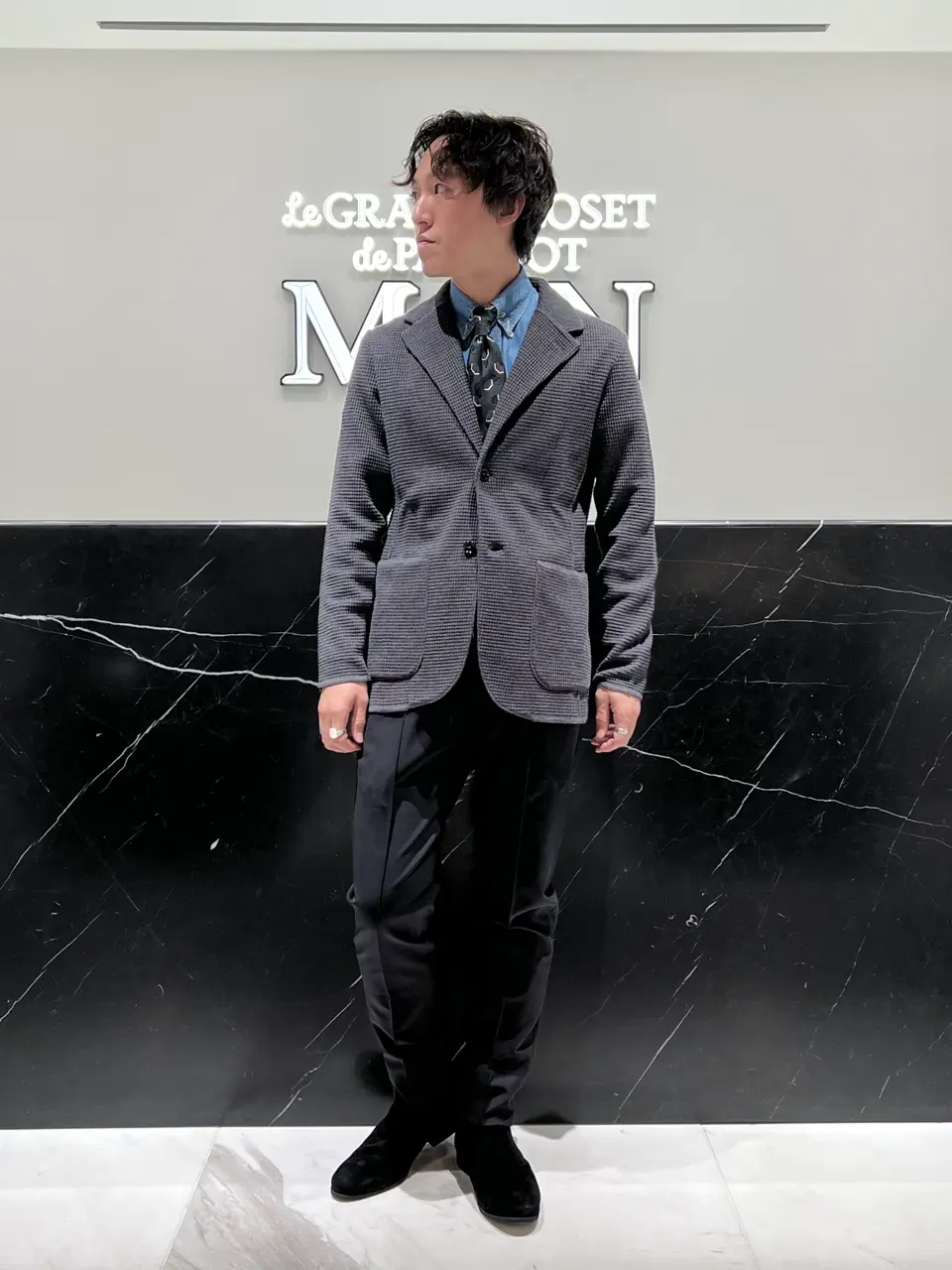 LARDINI(ラルディーニ)】 ウールワッフルニットシングルジャケット