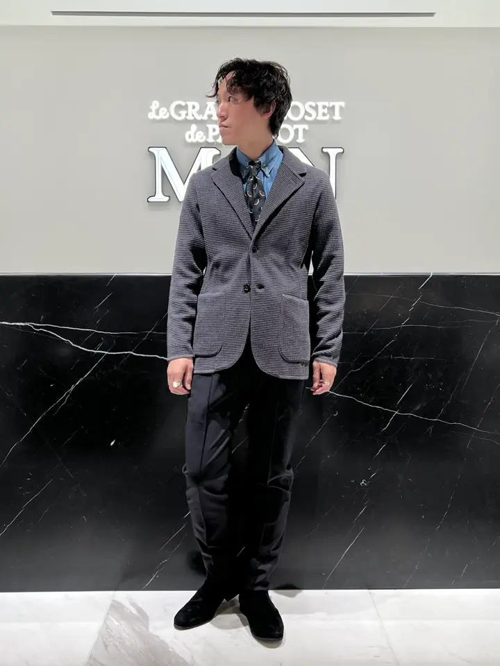 LARDINI(ラルディーニ)】 ウールワッフルニットシングルジャケット