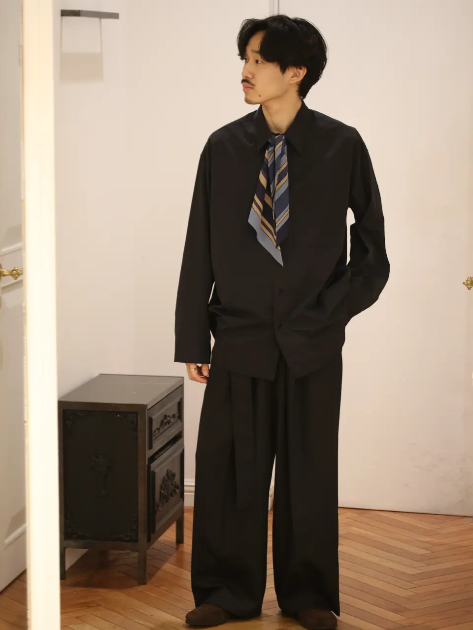 08sircus(08サーカス)】 Dobby cloth 2tuck belted wide pants