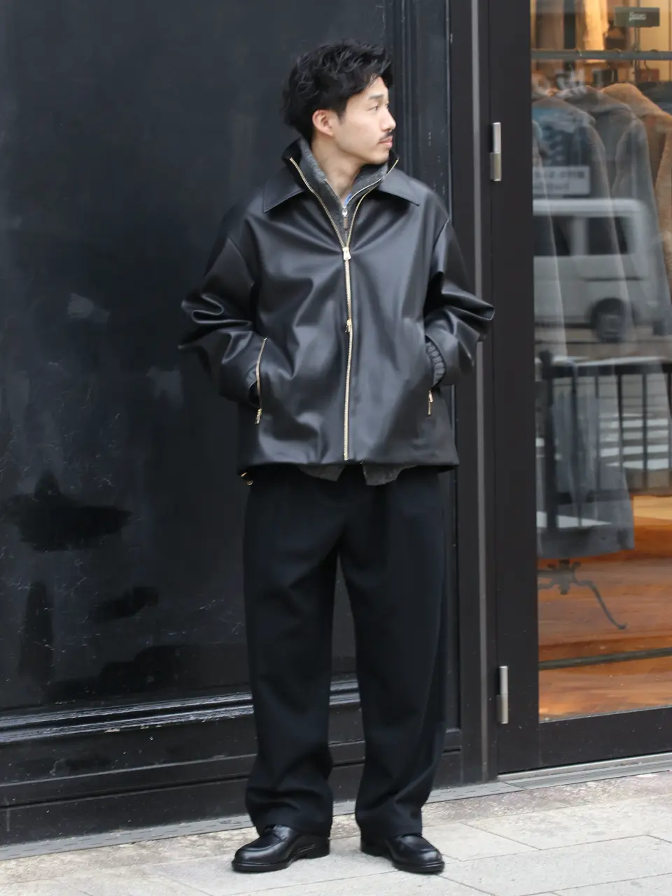 CULLNI(クルニ)】 Faux Leather Layerd Collar Zip Up Jacket｜PARIGOT