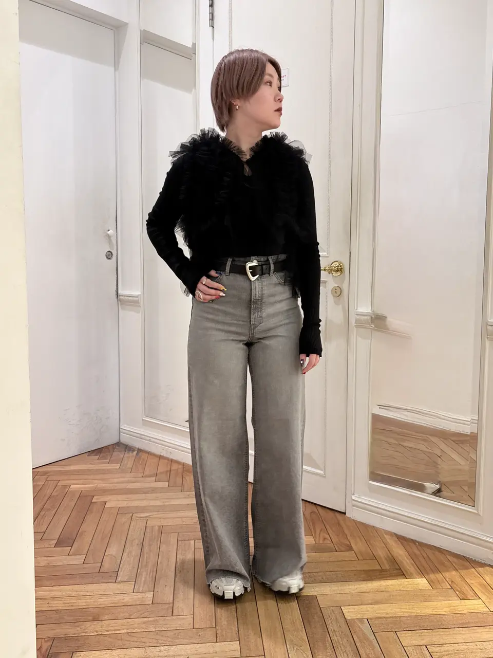【新品】  MAISON BOINET / メゾンボワネ | アシンメトリー バックル ベルト | 75 | シルバー / ブラック | レディース MAISON BOINET（メゾンボワネ） ベルト 「Maison Boinet/メゾンボワネ