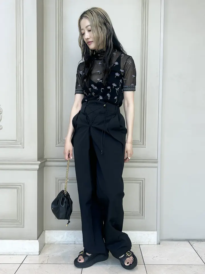 【最終価格】マメクロゴウチ　ブラックパンツ Mame Kurogouchi(マメ クロゴウチ)】 Nylon Typewriter Trousers