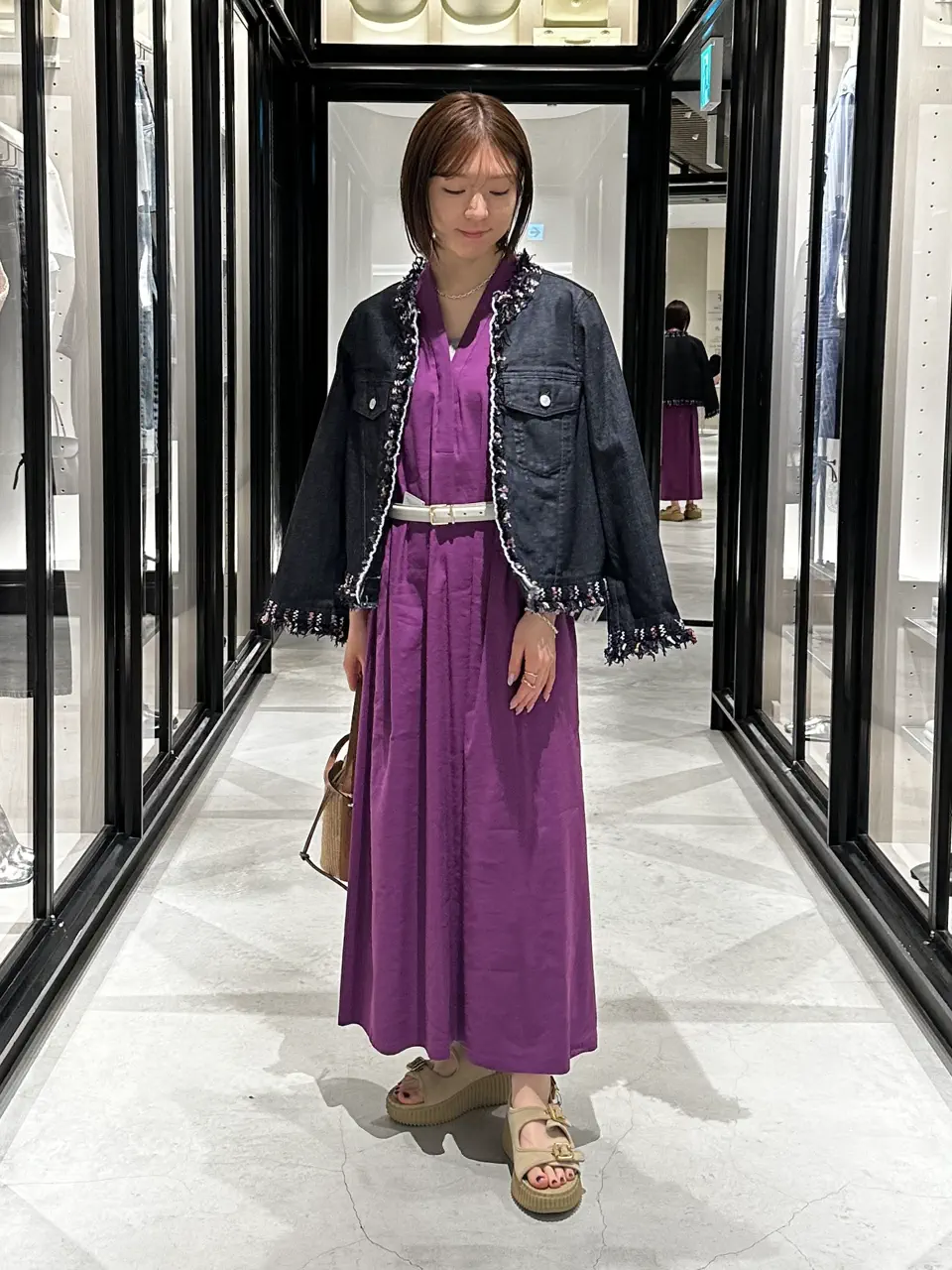 JAPAN DENIM(ジャパンデニム)】 COOHEM_TWEED FRINGE NO COLLAR JACKET