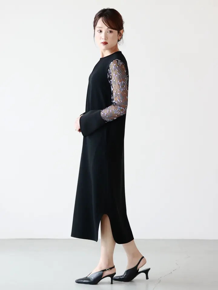 Mame Kurogouchi(マメ クロゴウチ)】 Tulle Lace Sleeve Classic Dress