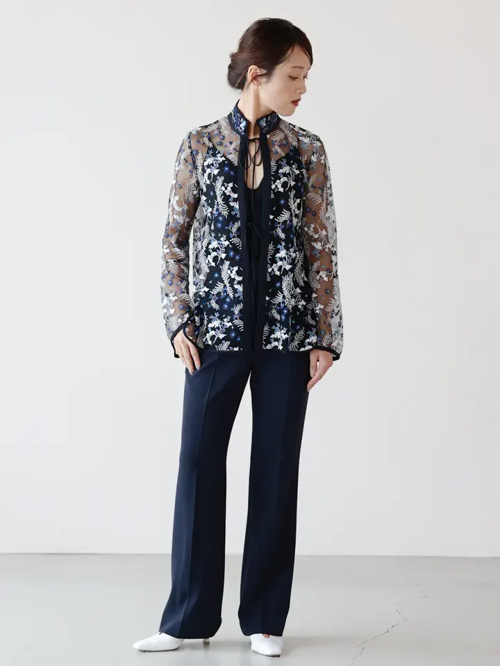 Mame Kurogouchi(マメ クロゴウチ)】 Tulle Lace Stand Collar Shirt