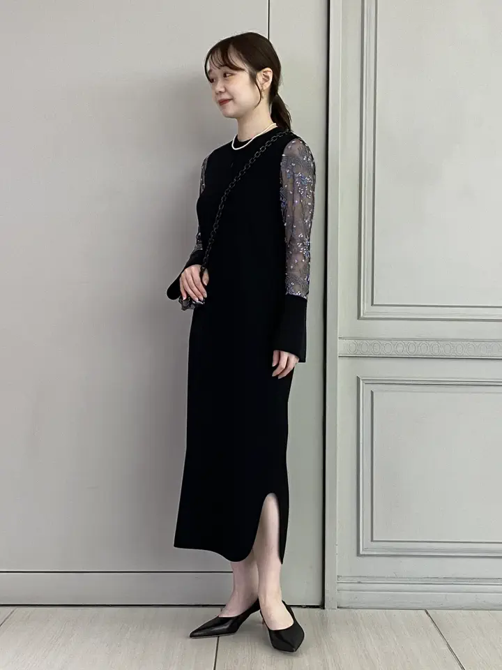 Mame Kurogouchi(マメ クロゴウチ)】 Tulle Lace Sleeve Classic Dress
