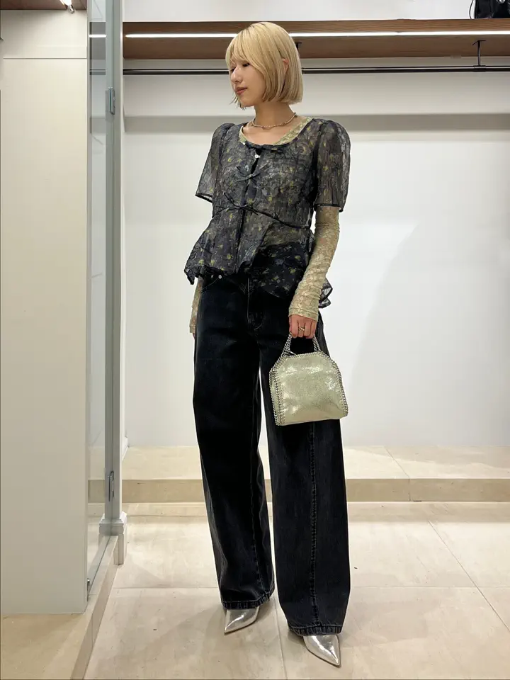 GANNI(ガニー)】 Printed Shibori Organza Sun Cut Peplum Blouse