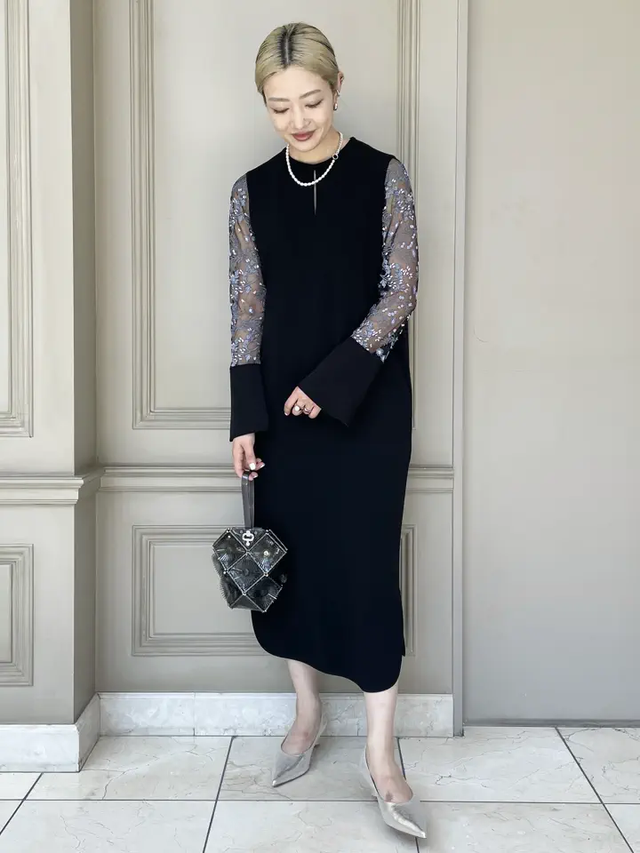 Mame Kurogouchi(マメ クロゴウチ)】 Tulle Lace Sleeve Classic Dress