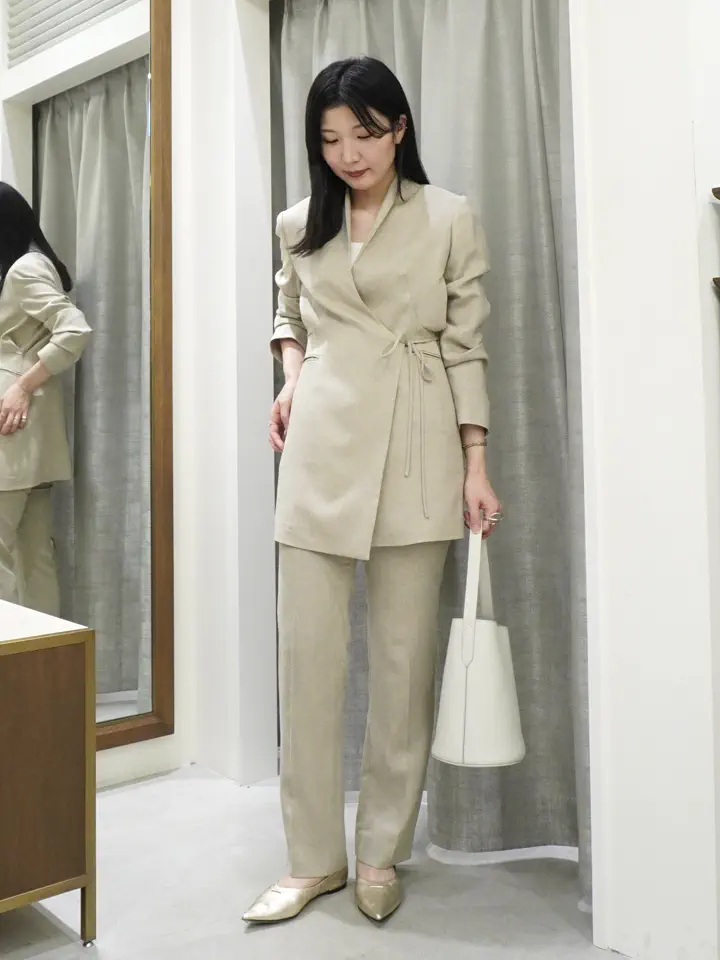mameトリアセ　ジャケット　カーキ Mame Kurogouchi(マメ クロゴウチ)】 Triacetate Polyester Collarless