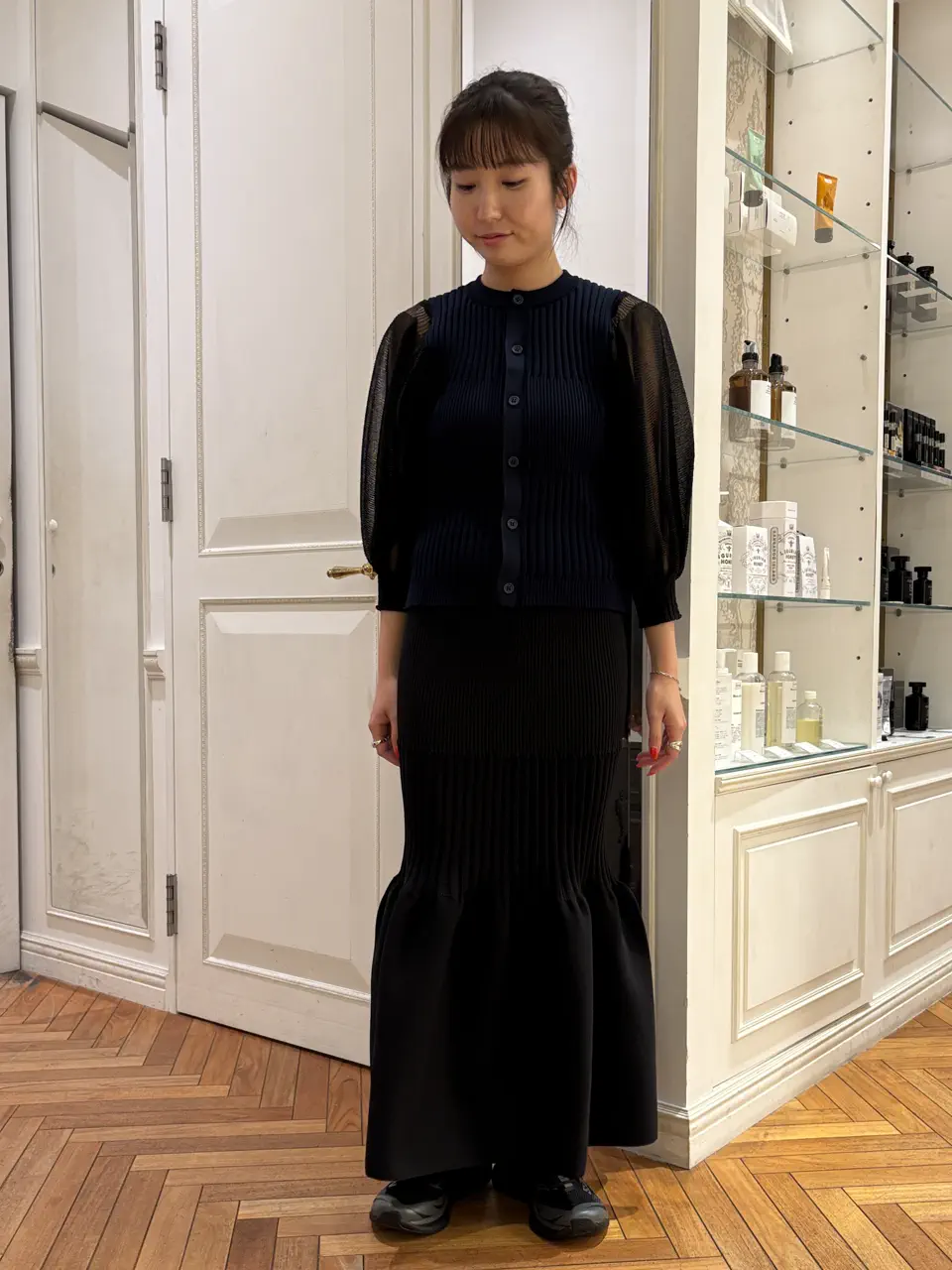 CFCL(シーエフシーエル)】 FLUTED LUCENT PUFF SLEEVE CARDIGAN